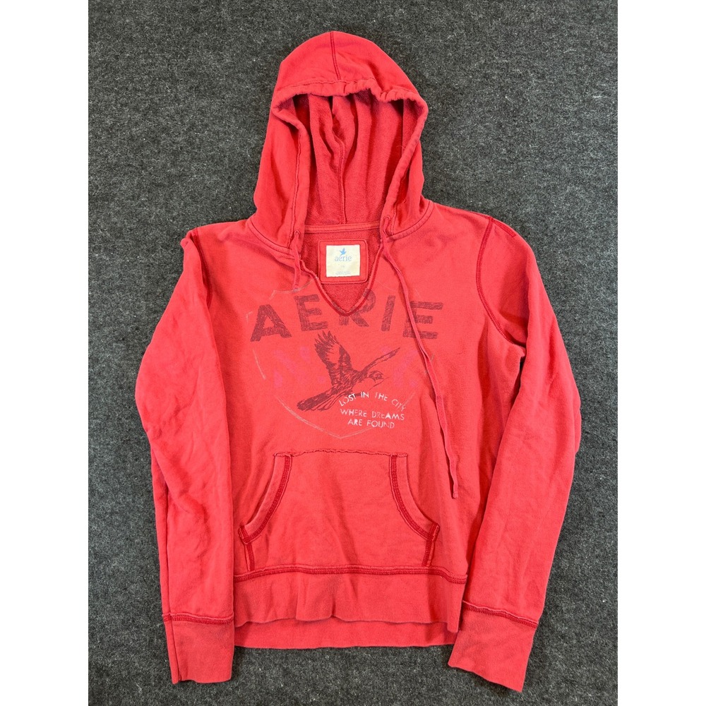 Aerie Lost In The City Hoodie Womens Large Red Where Dreams Are Found Sweatshirt